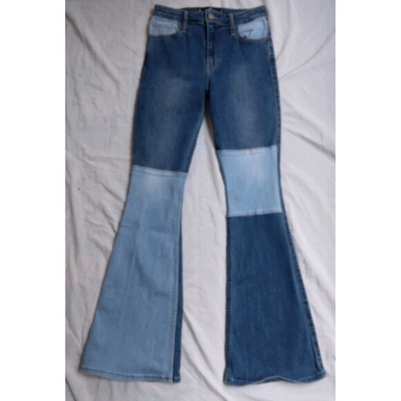 Hollister Denim - Hollister High Rise Vintage Flare Blue Jeans Patchwork Hippie Festival Women's 3